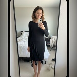 Aqua Black Long Sleeve Ruffle Midi Dress NWT SIZE SMALL